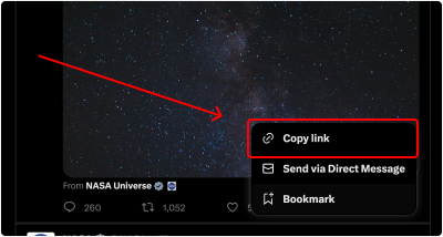 You can also copy the link address in the tweet's drop-down menu next to the Follow button.