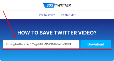 Visit the ssstwitter.online video download website, paste the tweet's URL into the form at the top of the page, and then click the Download button.